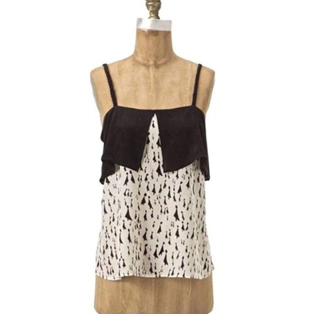 Anthropologie Girls From Savoy Black and White Silk Printed Cami